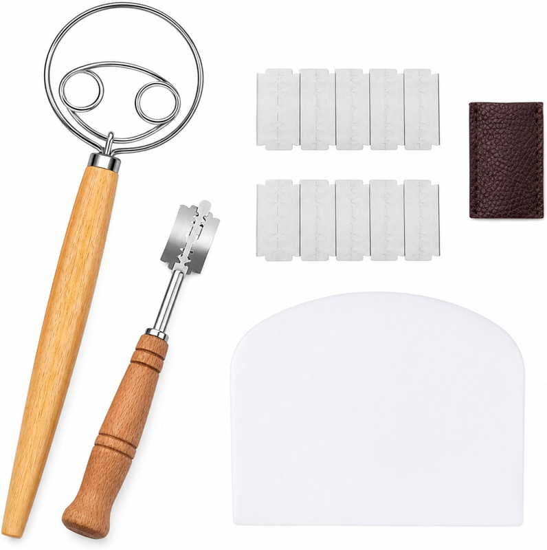Danish Dough Whisk Pastry Mixer and Bread Lame Tool Set,13 Inch Dutch Dough Whis