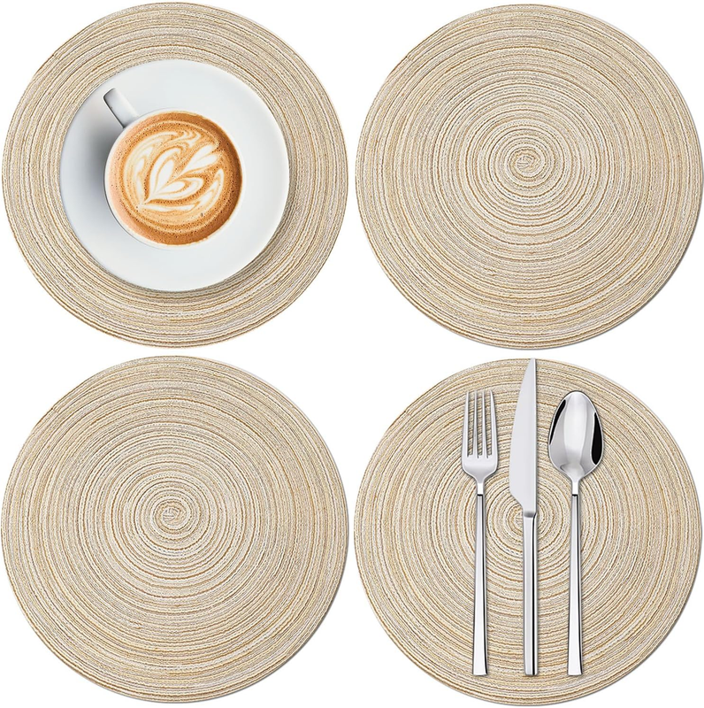 7 Inch round Braided Placemats Set of 4,Coffee Mat,Table Mats,Washable Heat Resi