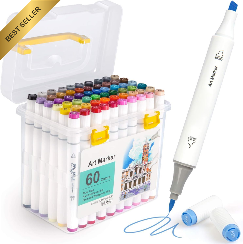 60 Color Alcohol Based Art Markers Double Tip Coloring Drawing Sketch