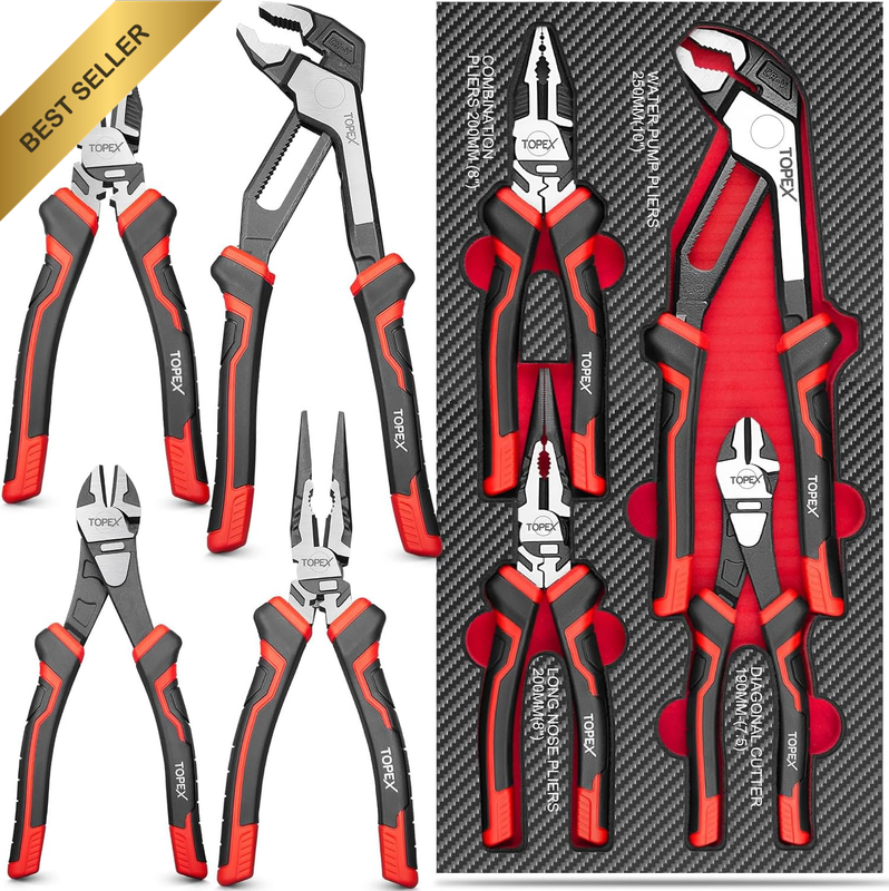 4 Piece Pliers Set with Ergonomic Non-Slip Handle (190 Mm Diagonal Cutters, 200