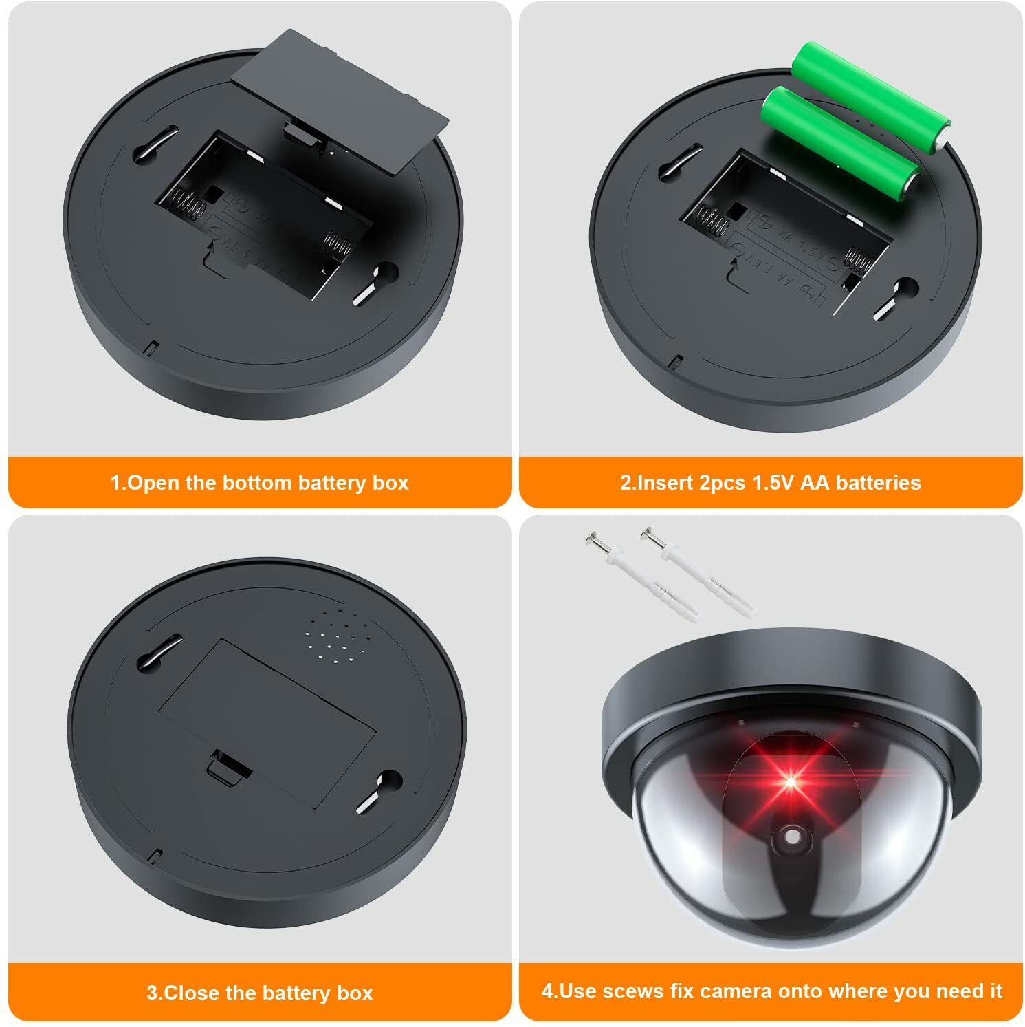 1-8Pack Dummy Camera Fake Security CCTV Dome Camera with Flashing Red LED Light