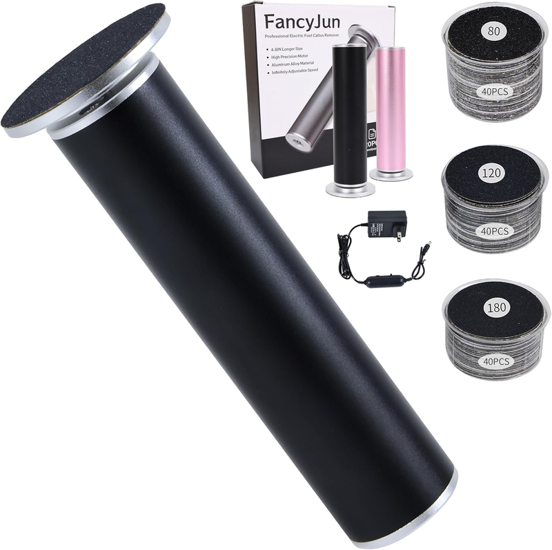 Electric Foot Callus Remover with 120Pcs Sandpaper Discs(3 Sizes), Professional 800RPM Aluminum 4.8 Inches Callus Remover for Feet, Stepless Speed Control Foot File for Dead Skin (Black)