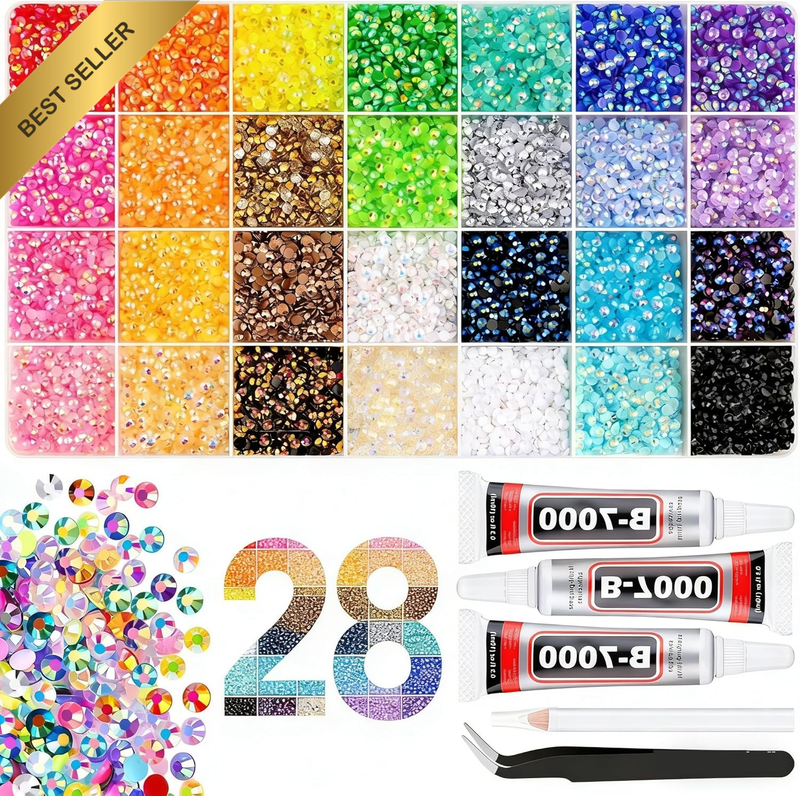 34000Pcs Resin Rhinestones with Tweezers for Bedazzling, Multicolor 3Mm Crystal