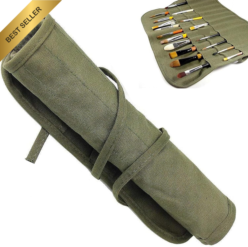 22 Slot Canvas Paint Brush Roll - Army Green, Durable & Portable Brush Holder fo