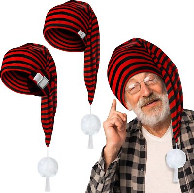 Eurzom 2 Pcs Men's Night Cap Striped Pajama Hat Adjustable Sleeping Red Black 