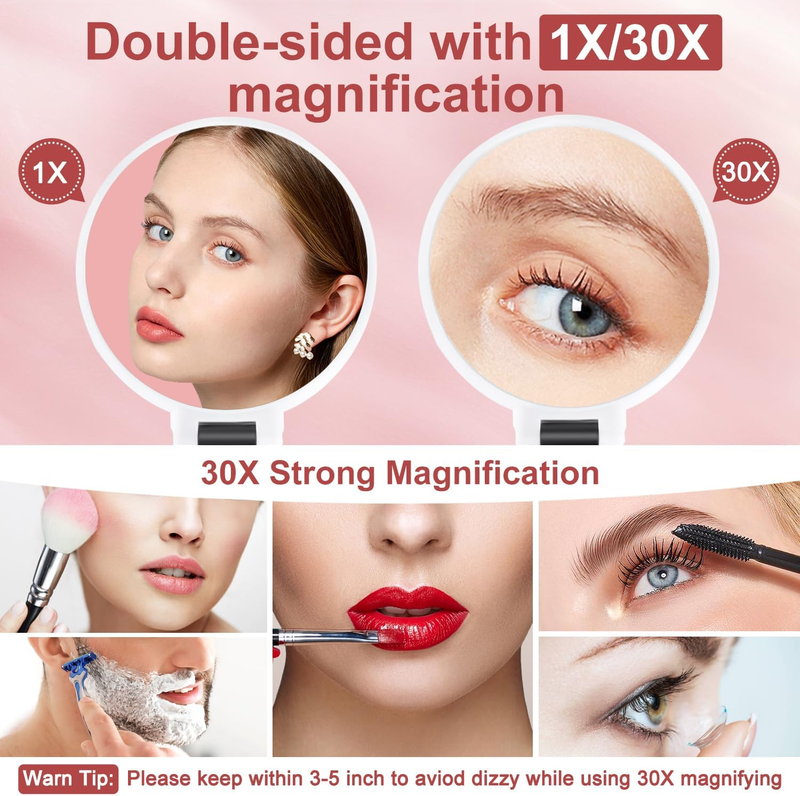 30X Magnifying Mirror, Travel Hand Mirrors with Handle, Double Sided Handheld Mi