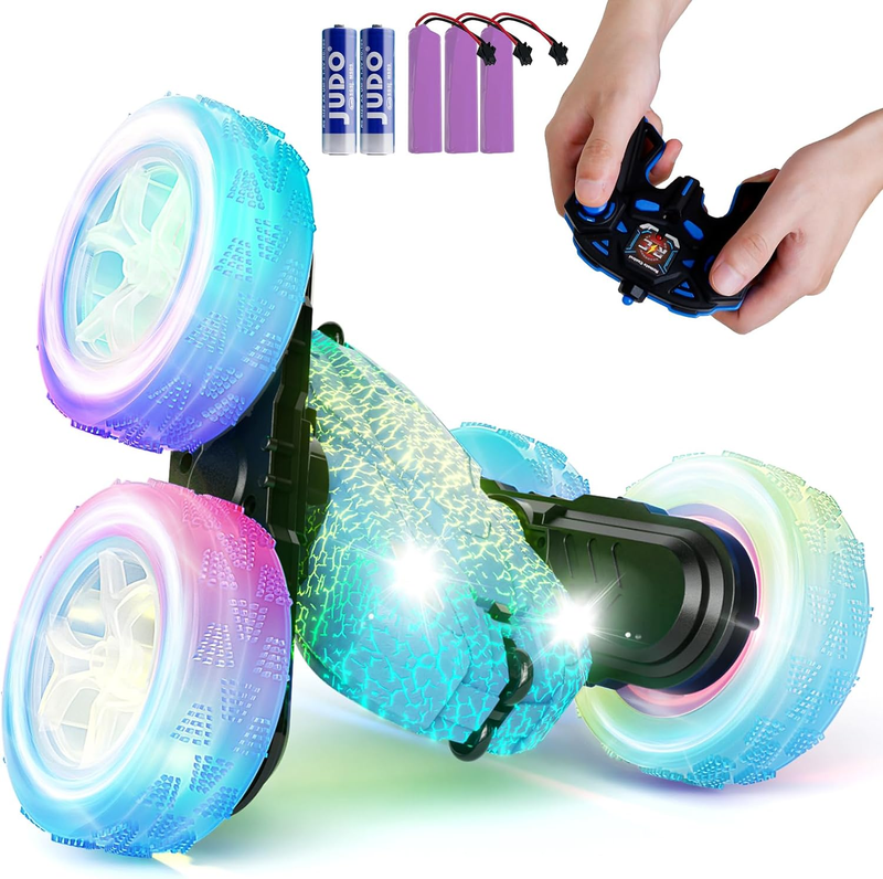 28℃ Remote Control Car RC Car 2.4 Ghz Stunt Toy Car with Headlights Wheel Lights