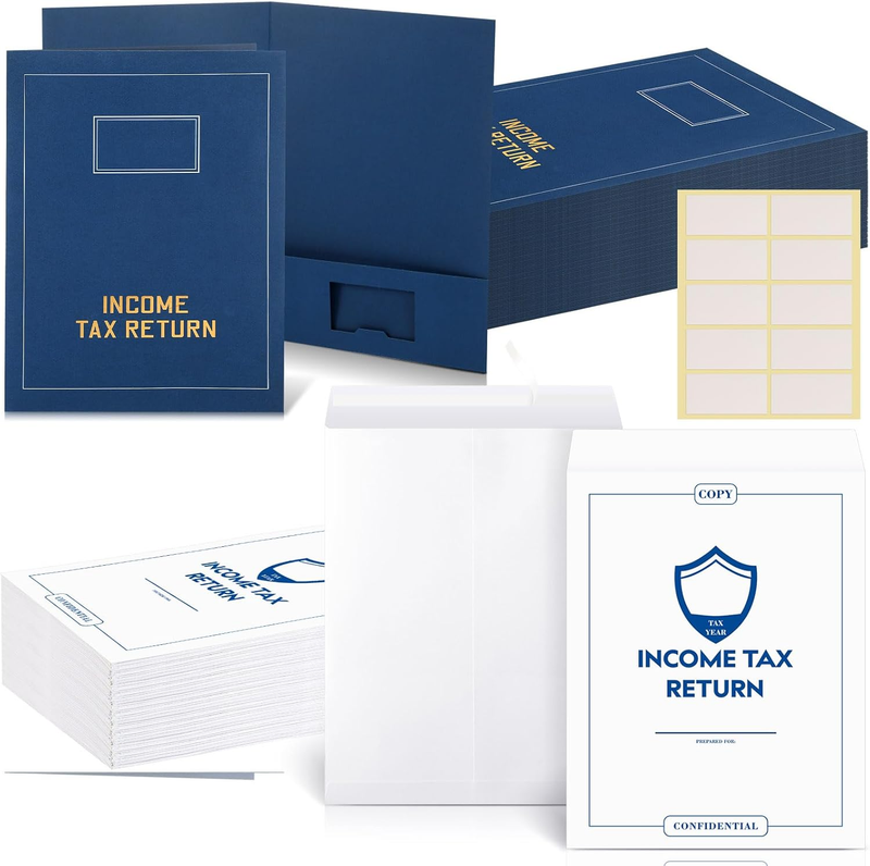 100 Pcs 9x12'' Tax Return Folders with Pockets and Envelopes for Organizing