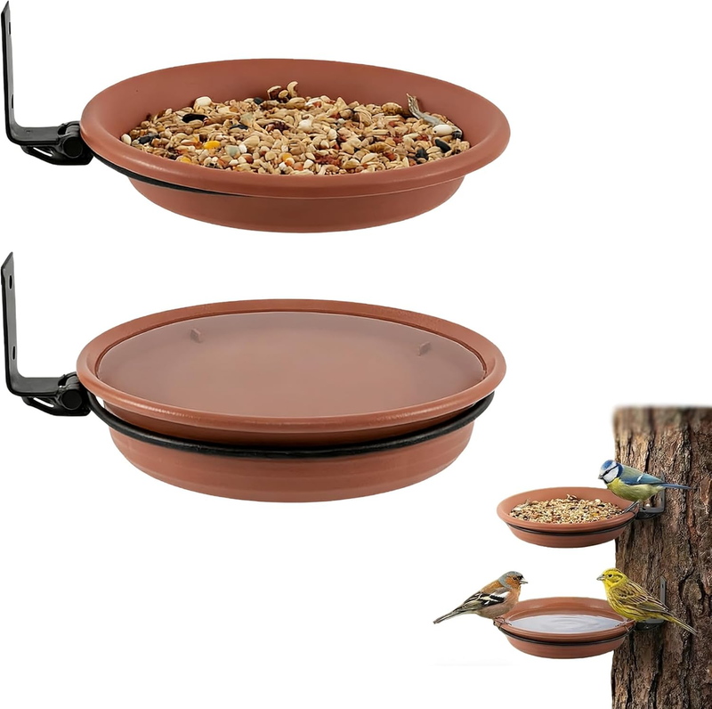 2 Pack Fence Bird Feeder Bath Tray for Outside, 21.4Cm Plastic Wild Bird Bath Bo