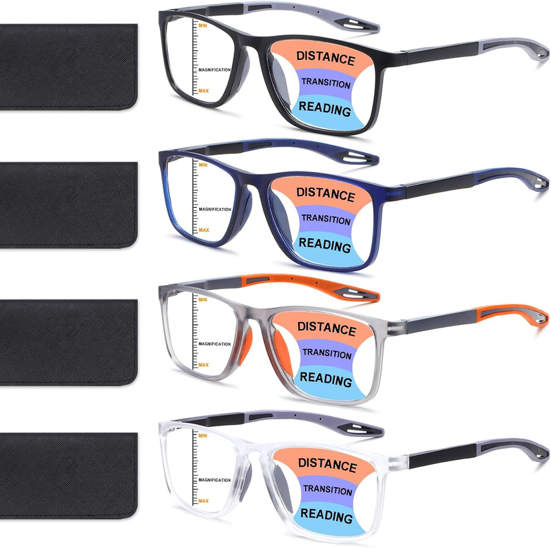 BLOEXCLU Progressive Multifocus Reading Glasses for Men Women TR90 Sports Style
