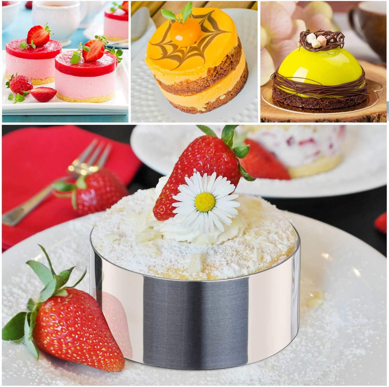 Round Cake Ring Mold, Stainless Steel 3 inch Dessert Mousse Molds with Pusher &