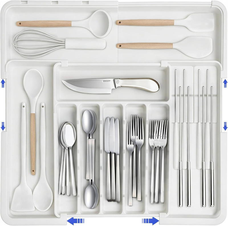 Larger Cutlery Drawer Organiser,Expandable Drawer Organizer with 9 Compartments,