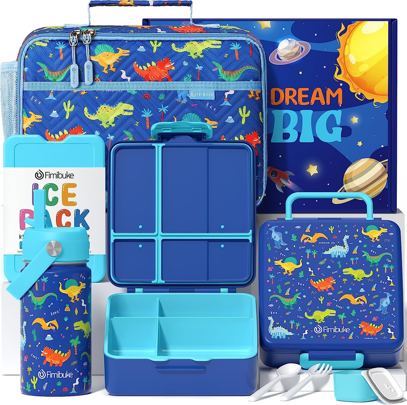 Kids Bento Lunch Box with 4 Compartments, Insulated Lunch Bag, Stainless Steel I
