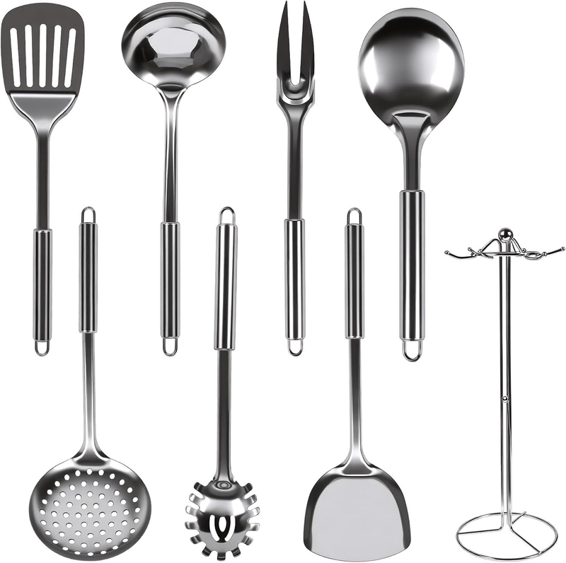 Stainless Steel Spatulas Set: 8-Piece Kitchen Utensils, Wok Spatula & Large Soup