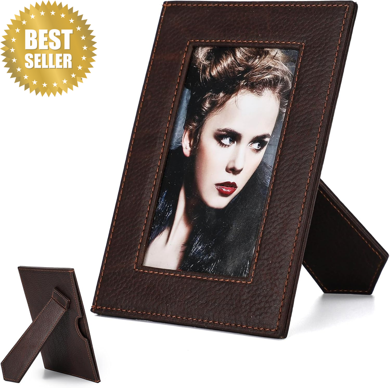 Vintage Leather Photo Frame 5X7 Inch Desktop Photo Frame for Office, Home and Ni