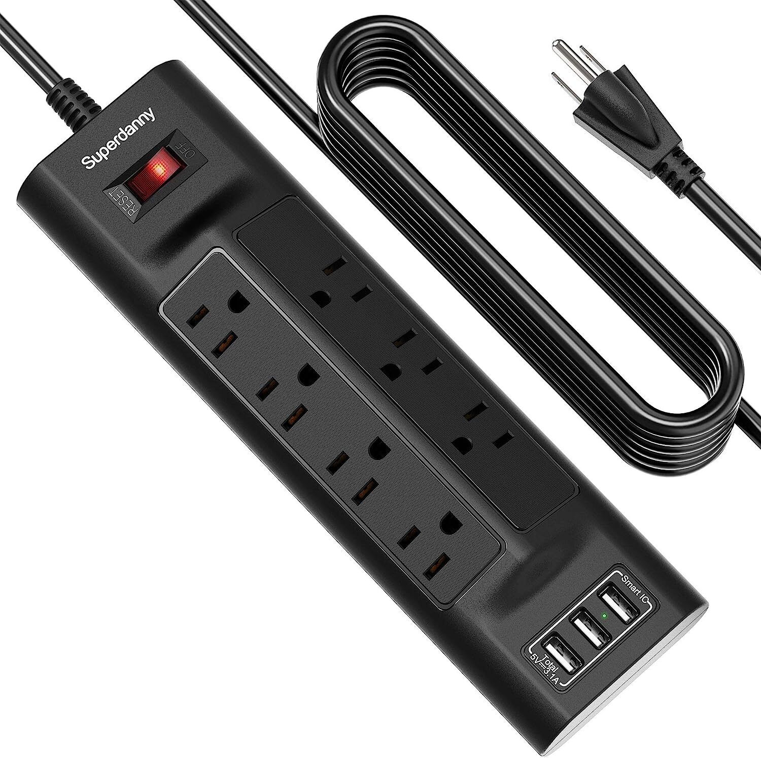 10 Ft Surge Protector Power Strip with USB Outlet  Wall Mountable Extension Cord