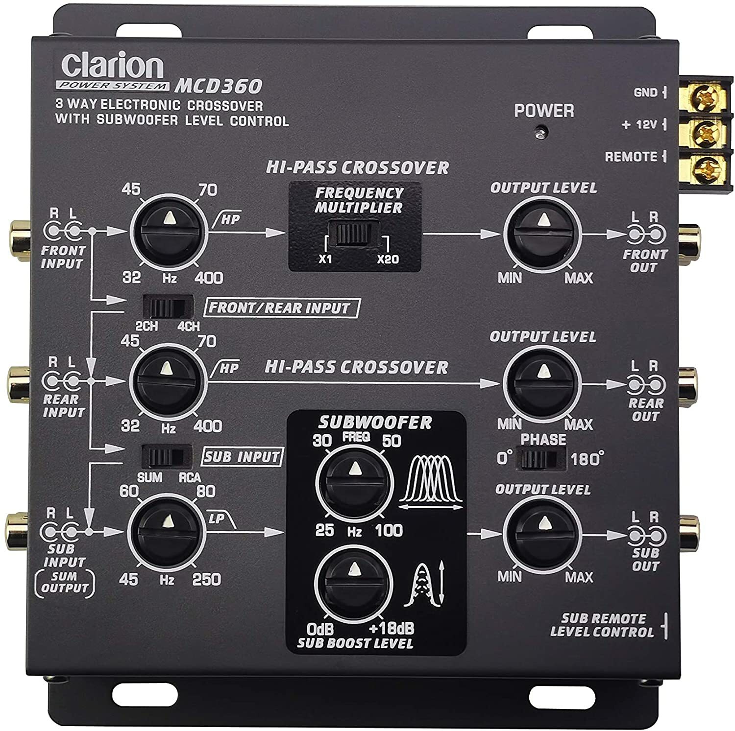 6-CHANNEL INPUT CLARION MCD360 3-WAY ELECTRONIC CROSSOVER W/ 5