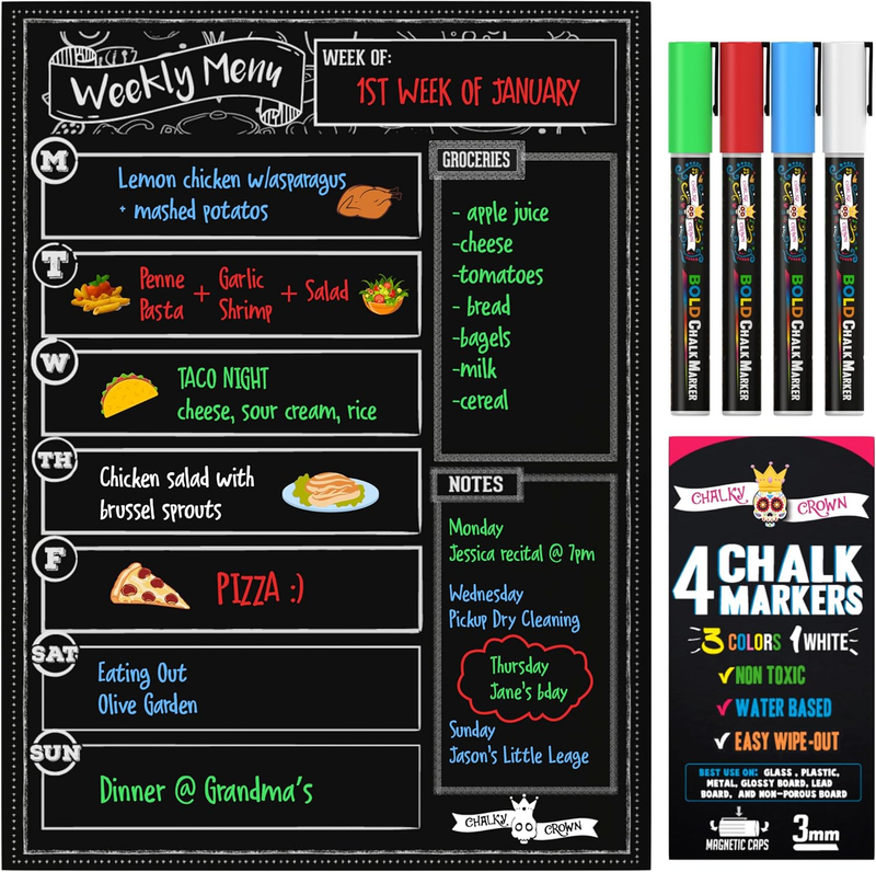 Fridge Magnetic Dry Erase Board Meal Planner with 4 Liquid Cha...