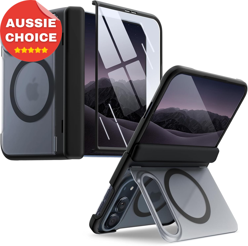 Black Magnetic Matte Case iPhone Duo with Hidden Kickstand Slim Design