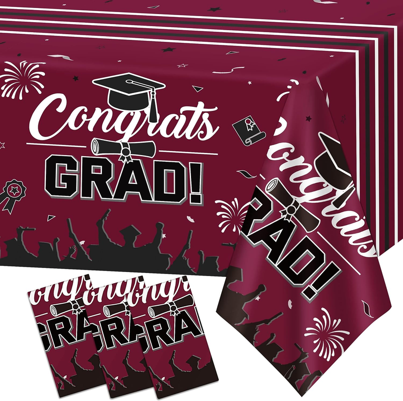 Graduation Tablecloth Maroon Black 3Pcs, Maroon Graduation P