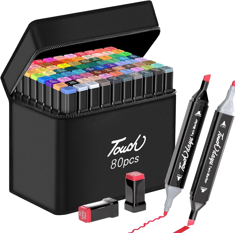 Alcohol Markers Double Tipped - 80 Colors Art Drawing Set, Colouring Markers for