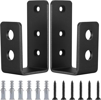 2 Pcs 2x4 Door Barricade Brackets, Heavy Duty Security Bar, Open Black 