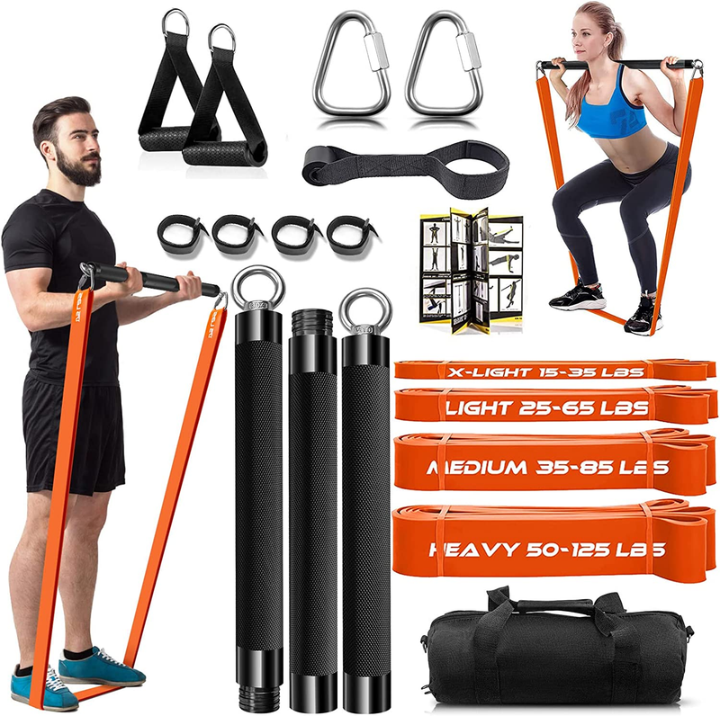 Resistance Band Bar Set Portable Full Body 500LBS Extra Heavy Home Gym with 4 Le