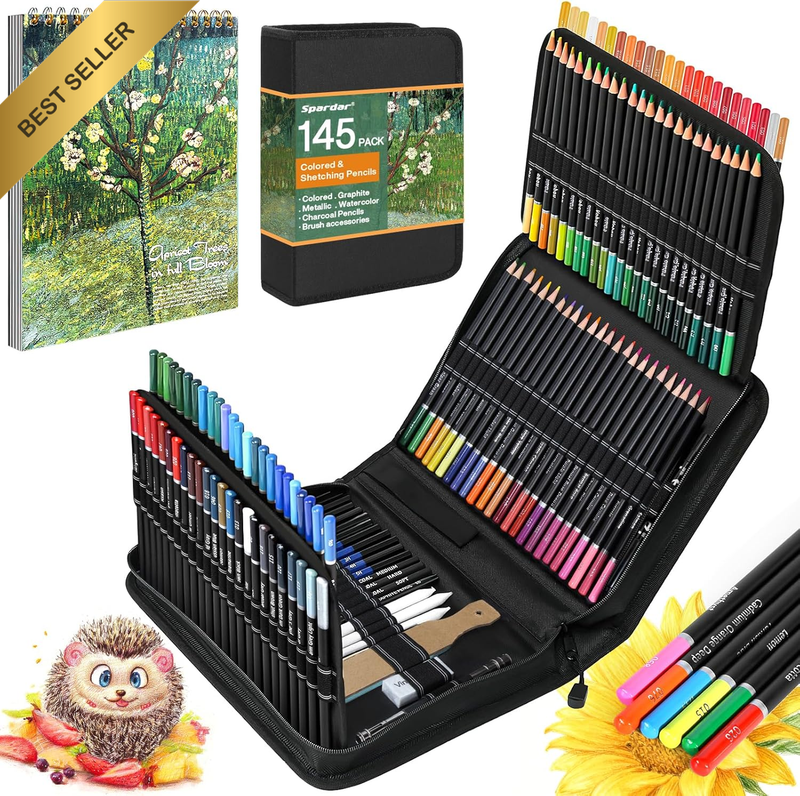 145Pcs Drawing Pencils, Drawing Set with 120 Coloured Pencils, Charcoal Pencils,