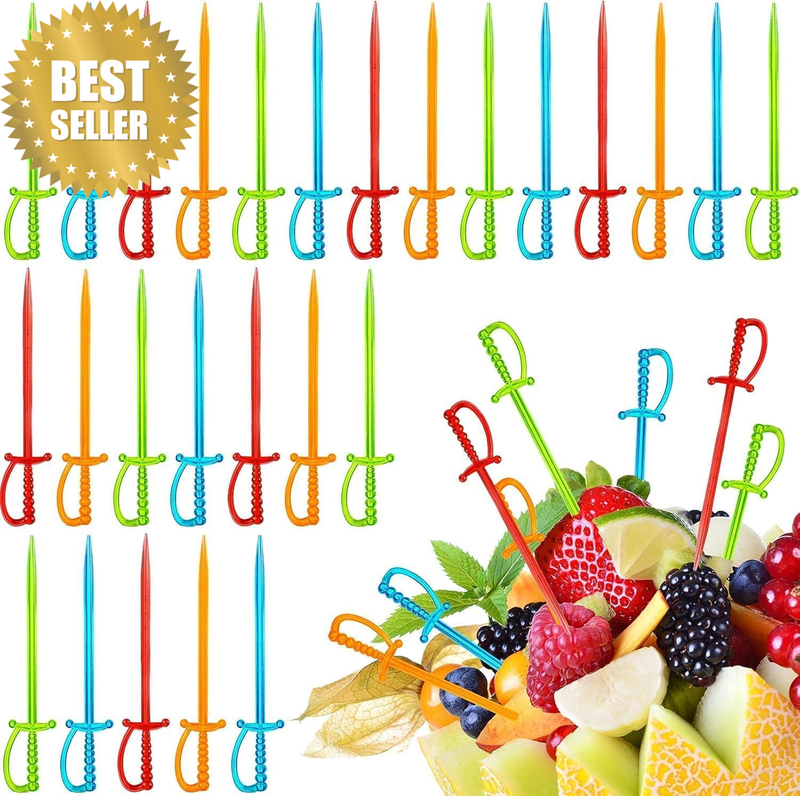 300 PCS Plastic Cocktail Swords Picks Fruit Drink Picks Bulk Colorful Appetizer