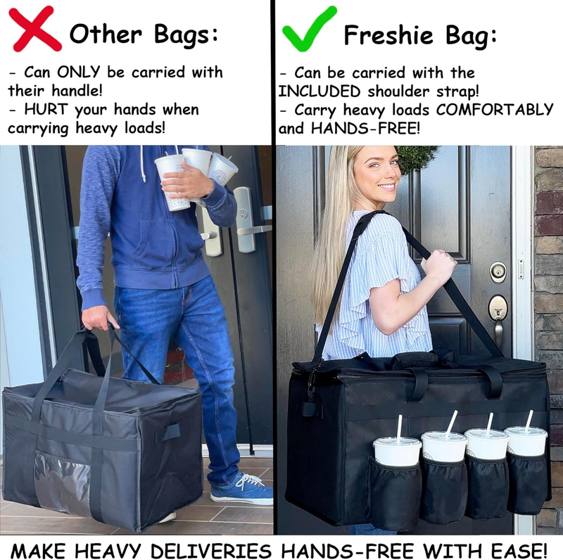Insulated Food Delivery Bag with Cup Holders/Drink Carriers Premium XXL, Great f