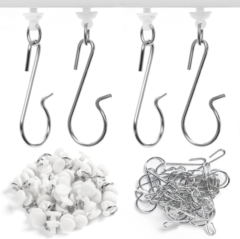 Jetec 60 Pcs Shower Curtain Track Gliders Hooks Set (White, Classic Style)