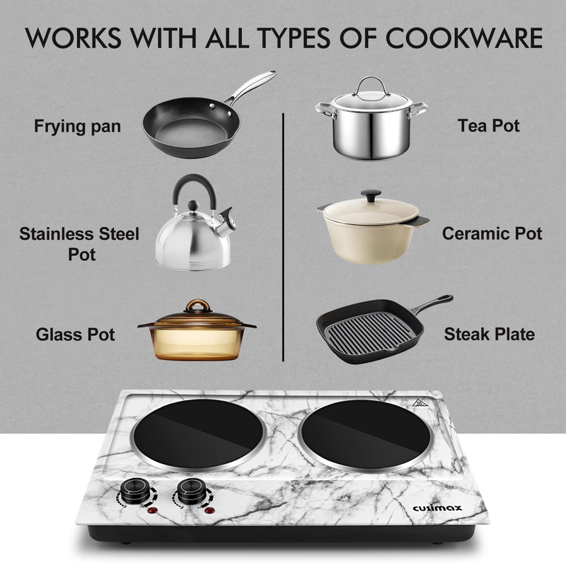 Estufa Cocina Electrica De 2 Hornillas Portatil Para Casa Apartamento Campamento