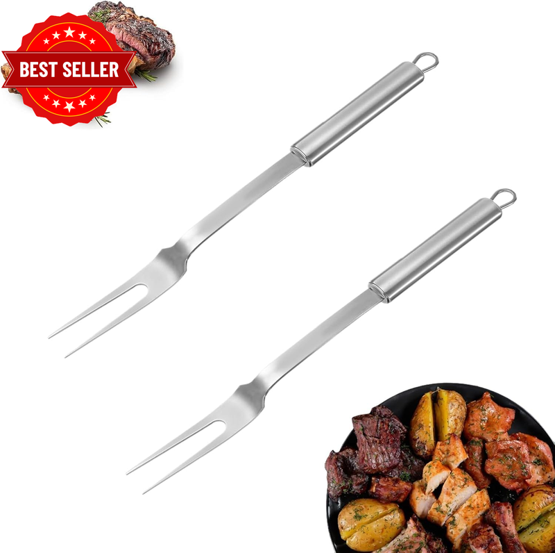 Stainless Steel Carving Fork Set, 2Pcs Metal BBQ Cooking Meat Forks Barbecue For