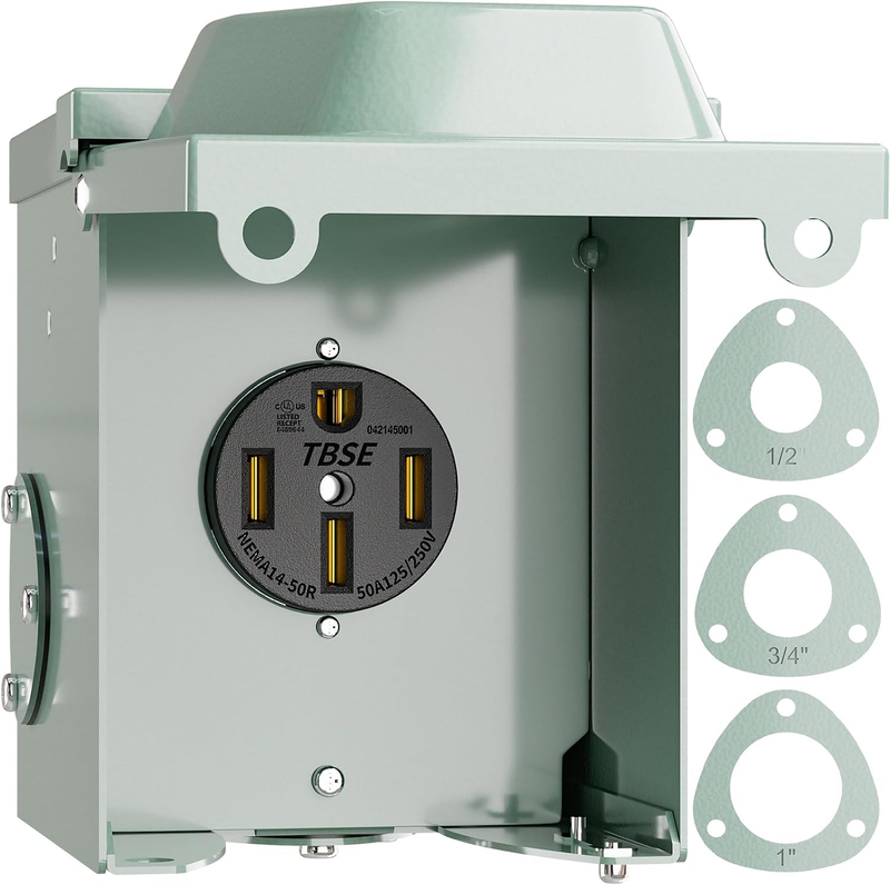 BEBOBLY 50 Amp RV Power Outlet Box, 125/250 Volt NEMA 14-50R Outlet, Lockable En