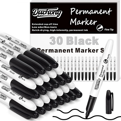 30 Packs Black Permanent Markers, Fine Point Waterproof Markers Pens Bulks, Dura