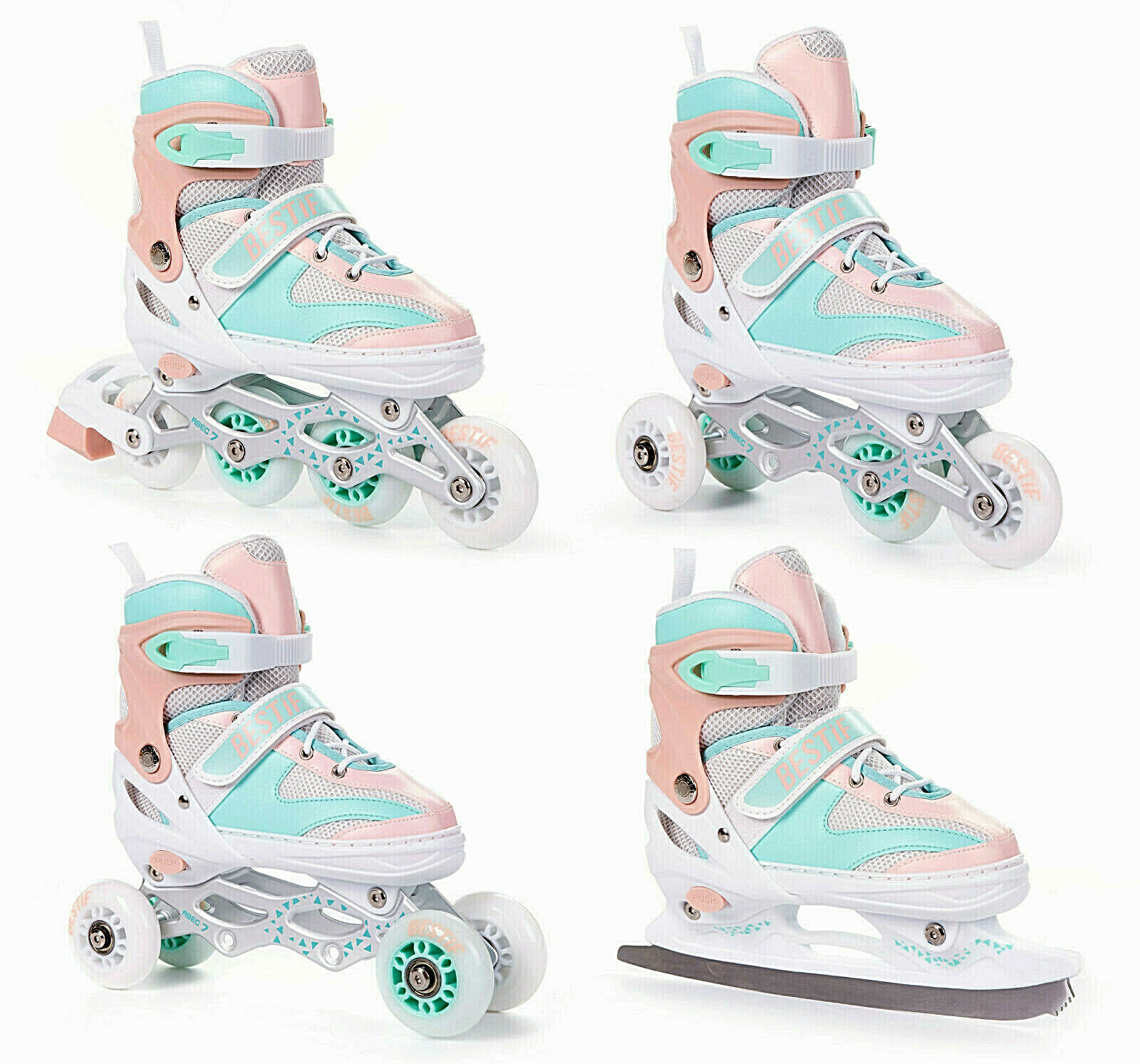 Inliner Kinder Erwachsene Inlineskates 4in1 Rollschuhe Schlittschuhe Verstellbar