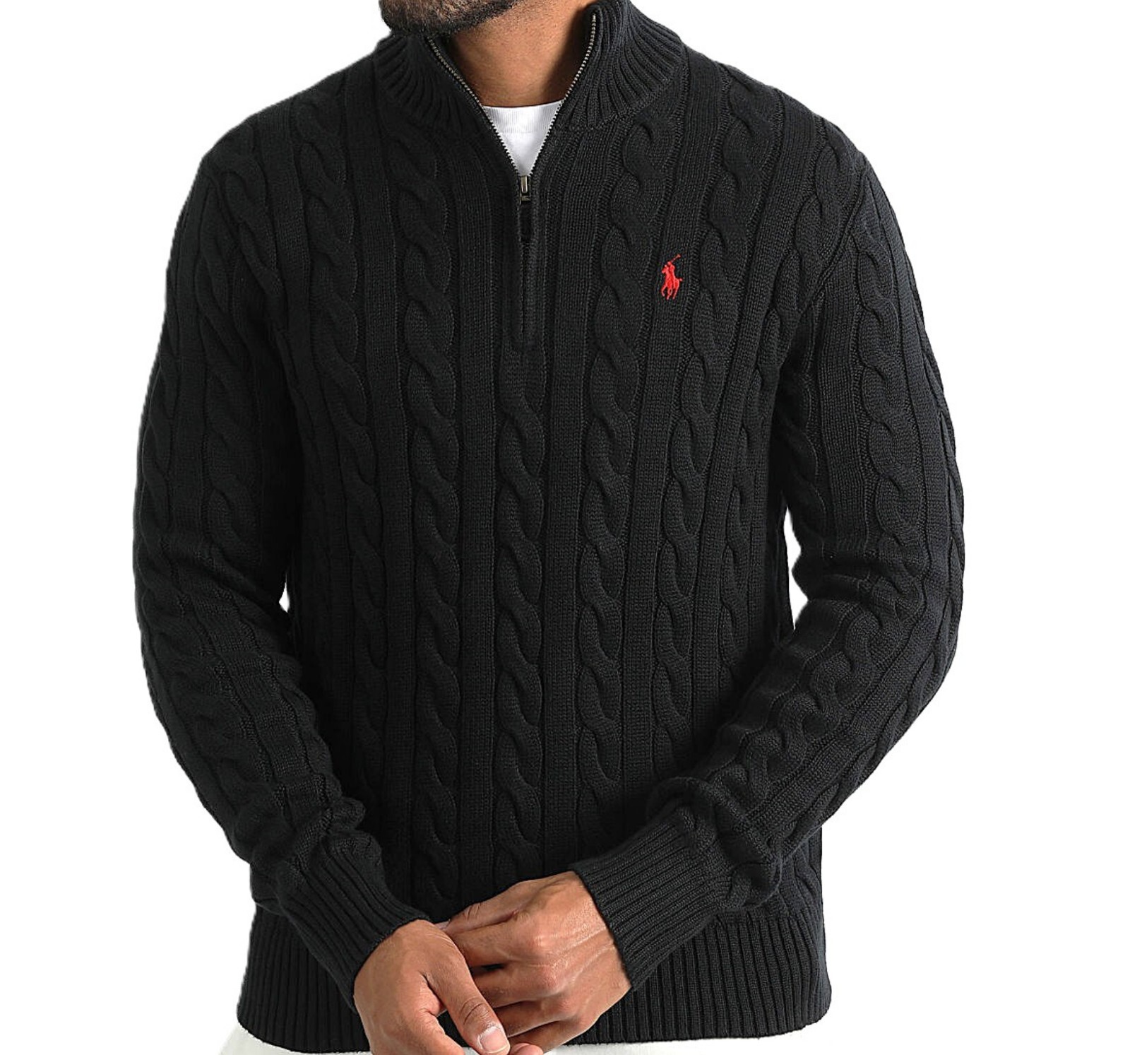 NWT - Мужской хлопковый свитер Polo Ralph Lauren с застежкой-молнией на 1/4: ЧЕРНЫЙ, S - XXL