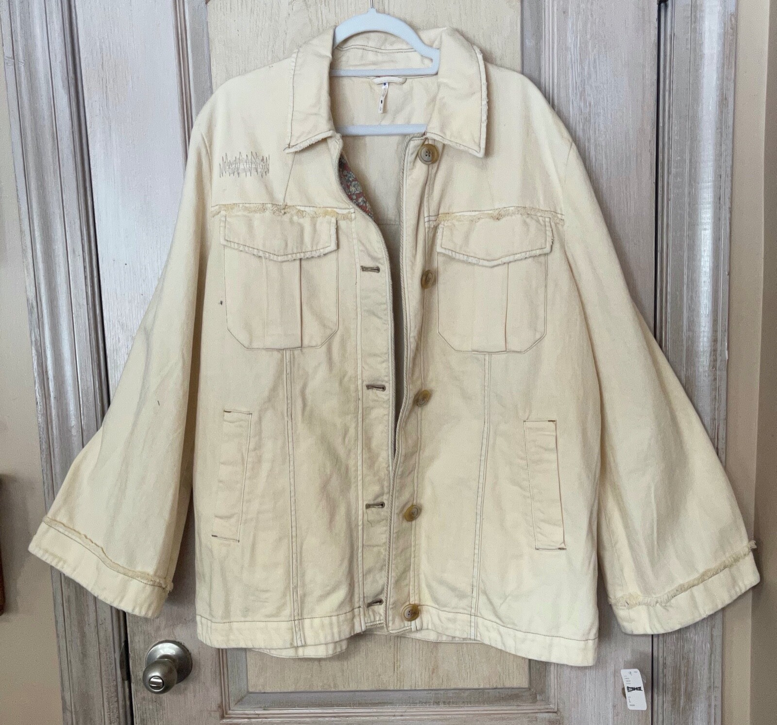 

Джинсовая куртка Free People Длинная куртка дальнобойщика с широкими рукавами Oversize цвета слоновой кости  NWT, Цвет слоновой кости, free people