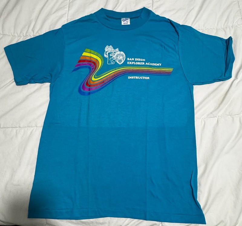Vintage 80s Velva Sheen San Diego Explorer Academy Instructor Rainbow T-Shirt