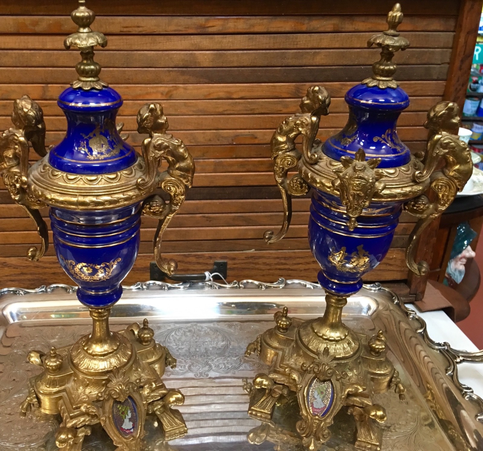 Antique Brevettato Cobalt Urns