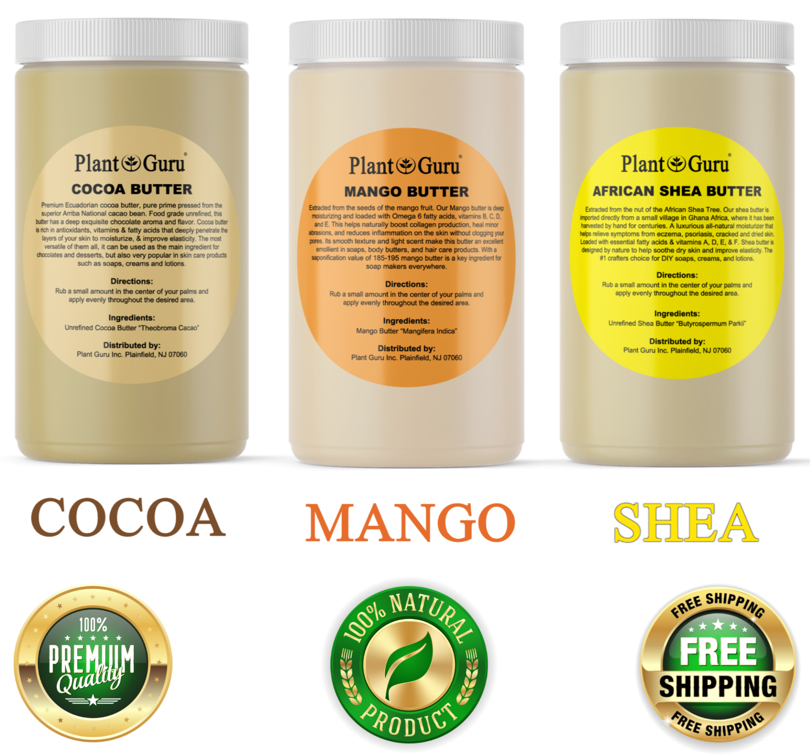 Raw African Shea, Cocoa, Kokum, Mango Butter 100% Pure Organ