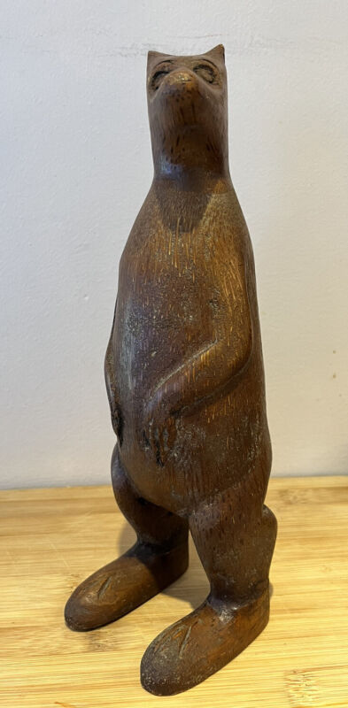 Vintage Hand carved Wooden Bear Statue Black Forest Style? 10 inches