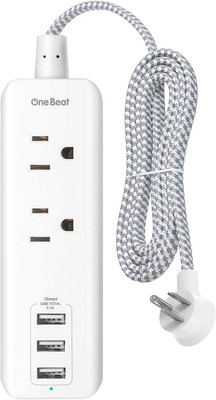 USB Power Strip - 2 Outlets, 3 USB Ports, 5 ft Cord, ETL Listed for Home/Travel