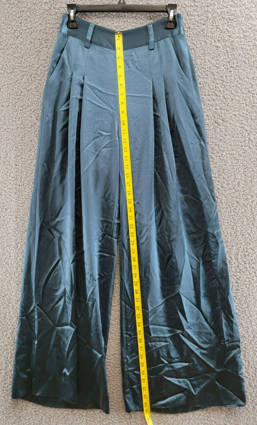 Cinq a Sept Shauna Pleated Satin Wide-Leg Pants Women's Size 2 Onyx Side Pockets - Picture 8 of 15