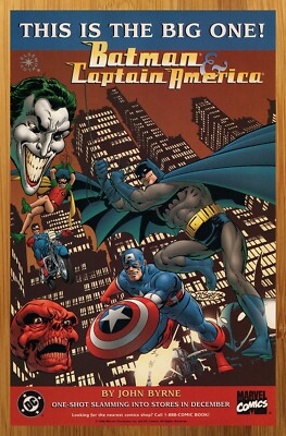 1996 DC/Marvel Batman & Captain America Print Ad/Poster John Byrne Promo Art 90s