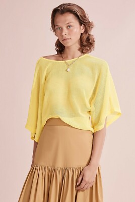 NWT Country Road Mesh Kimono Sleeve Top [10, 12 & 14] Yellow Short Sleeve
