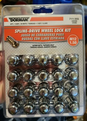 Dorman 711-355 Chrome Spline Drive Acorn Nut 20 Piece Set w/ Key, M12-1.50