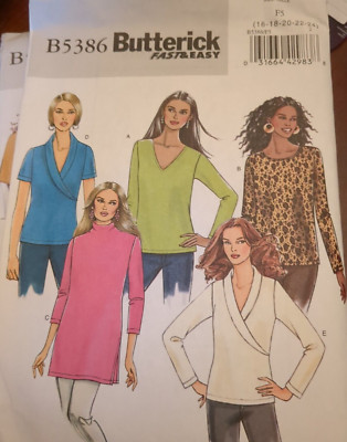 Butterick B5386 Easy Sewing Pattern Misses Pullover Tops Size 16 18 20 22 24 UC