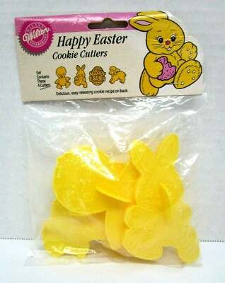Vintage 1989 Wilton Happy Easter Cookie Cutters Set of 4 Duck Bunny Egg Lamb