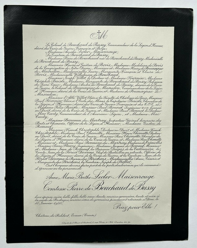 Bouchaud Bussy Lecler Maisonrouge Faire Part Chateau Relibert Christophle 1932